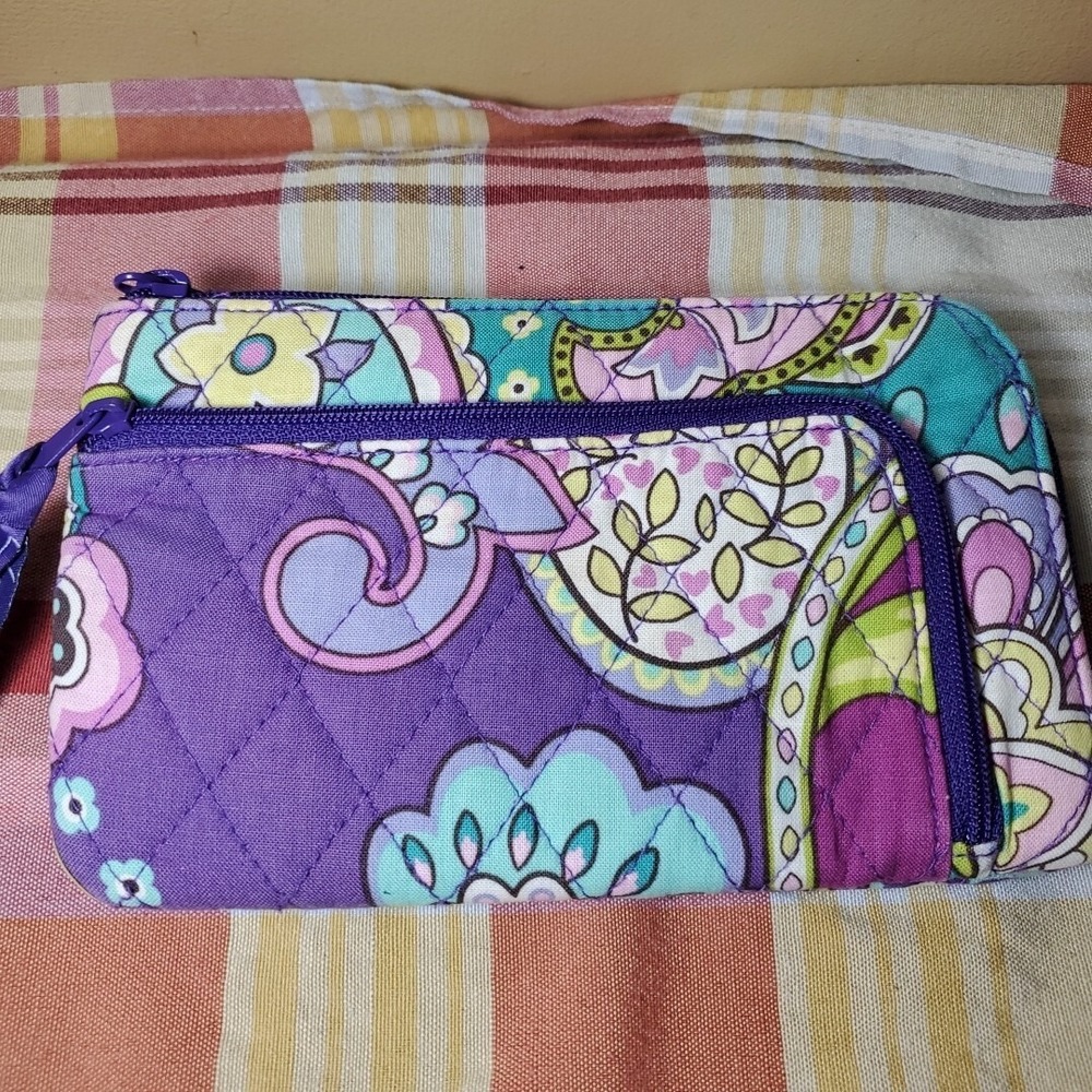 Vera Bradley Double Zip Cosmetic Pouch Women Purple Lilli‎ Bell Paisley Floral
